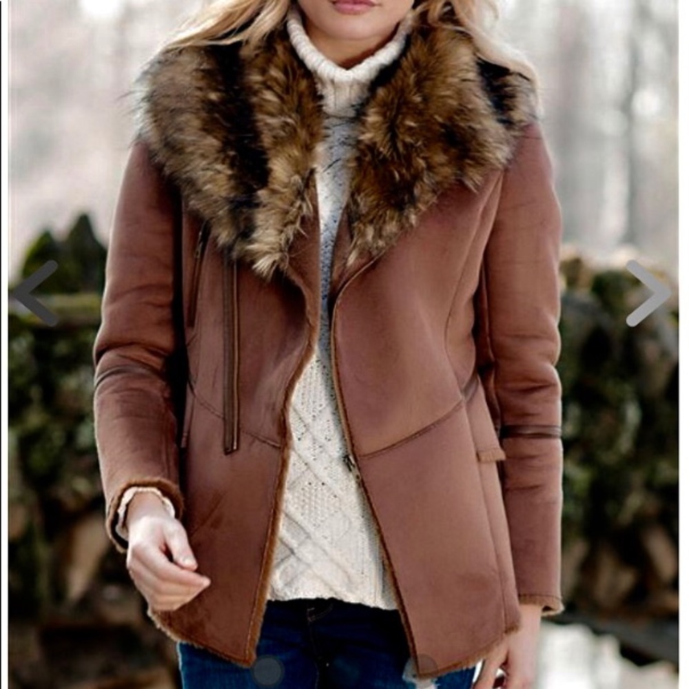 Faux Fur Fox Collar Faux Suede Coat